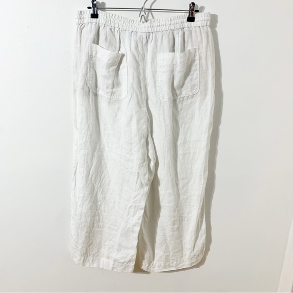 Talbots Linen Drawstring Elastic Waist Cropped Pants Front / Back Pockets White - Picture 3 of 9
